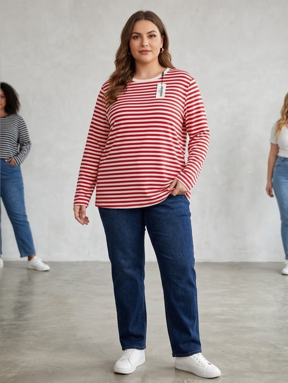 zeagoo Red and White Striped Long Sleeve Tee